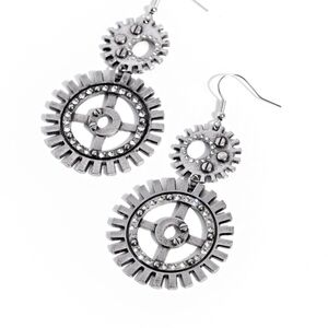 Paparazzi Silver Sunburst Dangle Earrings I Have a STEAMPUNK White Jewelry